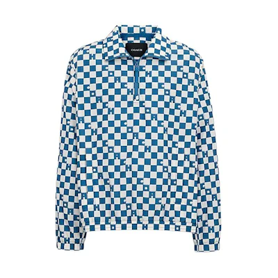 COACH SS24 Checkered Half-Zip Collared Jacket Blue ( Long Sleeve) CO806-BLM