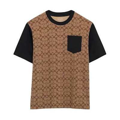 COACH SS24 Colorblock Print Crewneck Short Sleeve T-Shirt Khaki - CO789-OFZ