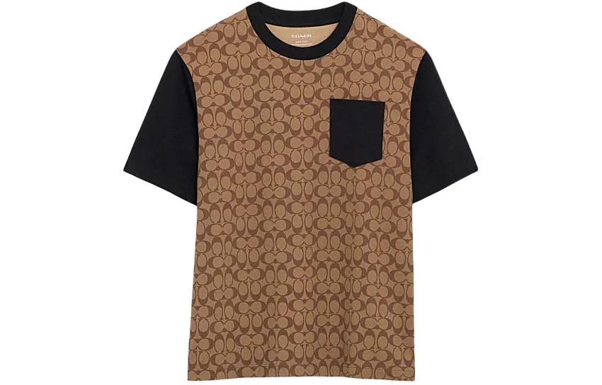 Order コーチ SS24 カラーブロック プリント クルーネック 半袖Tシャツ カーキ CO789-OFZ