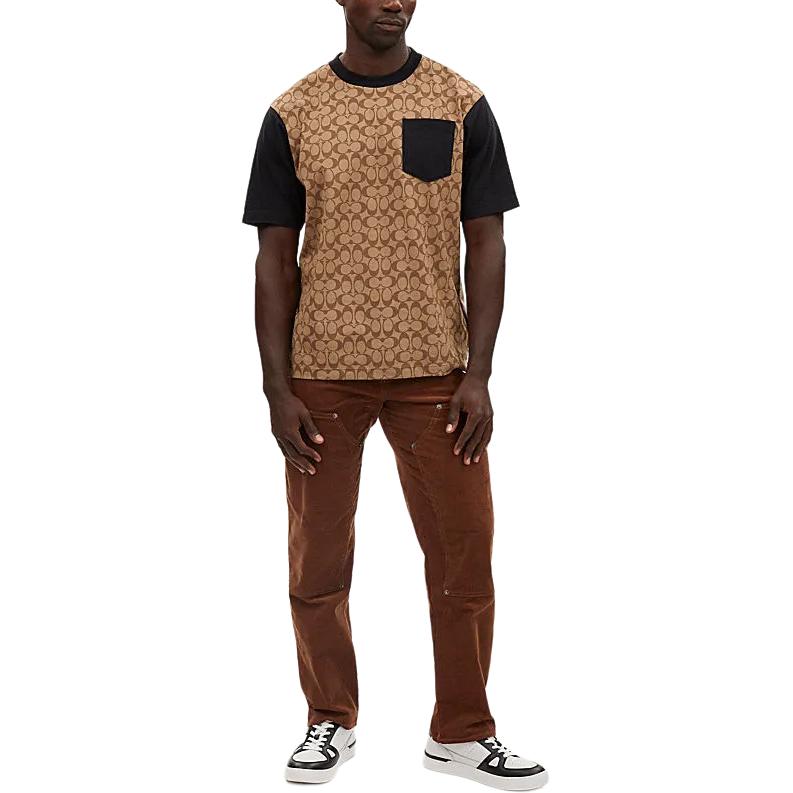 Lookbook コーチ SS24 カラーブロック プリント クルーネック 半袖Tシャツ カーキ CO789-OFZ