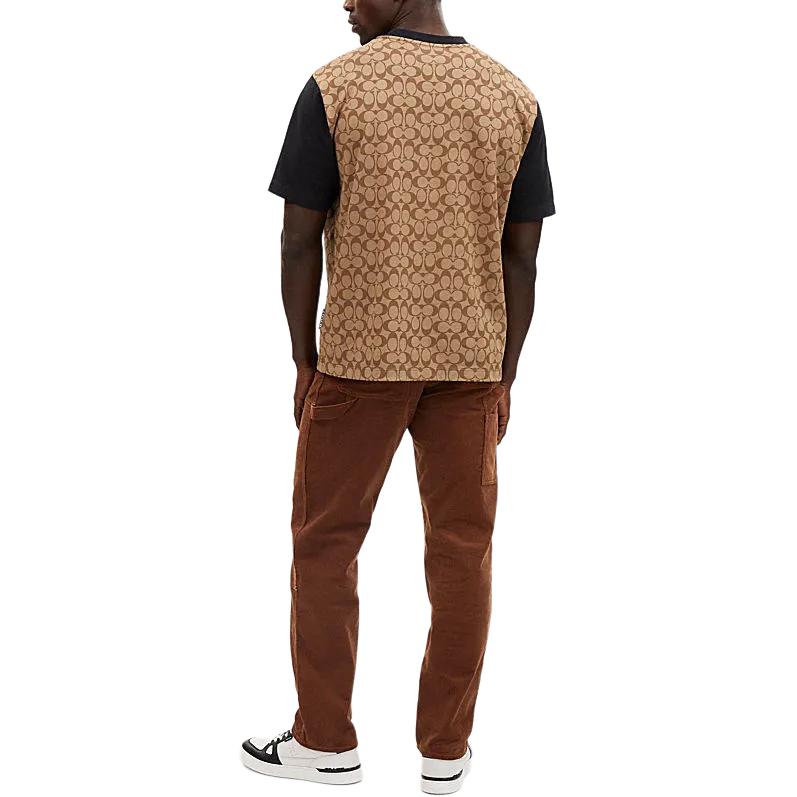 Shop コーチ SS24 カラーブロック プリント クルーネック 半袖Tシャツ カーキ CO789-OFZ