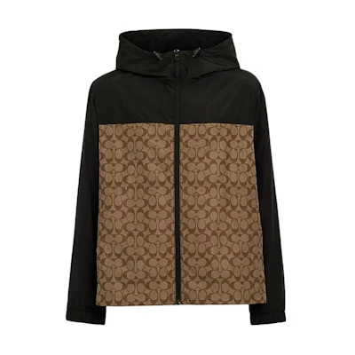 COACH SS24 Colorblock Zip-Up Hooded Jacket Khaki CO805-OFZ