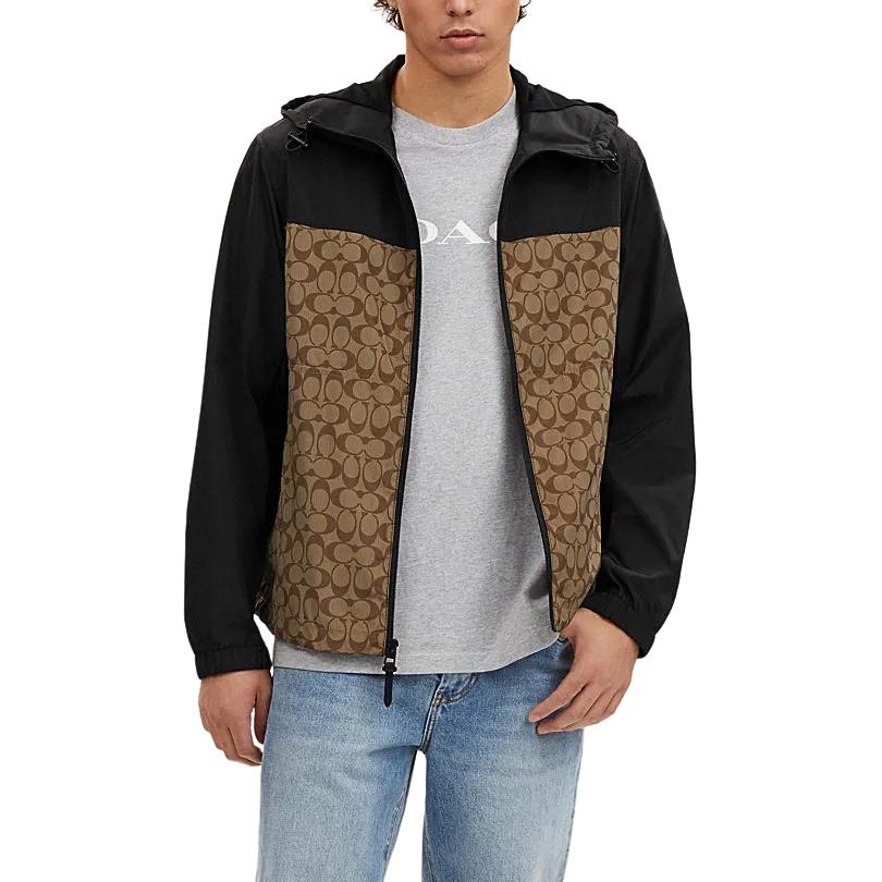 Lookbook COACH SS24 Jaket Hoodie Berpenutup Ritsleting Colorblock Khaki CO805-OFZ