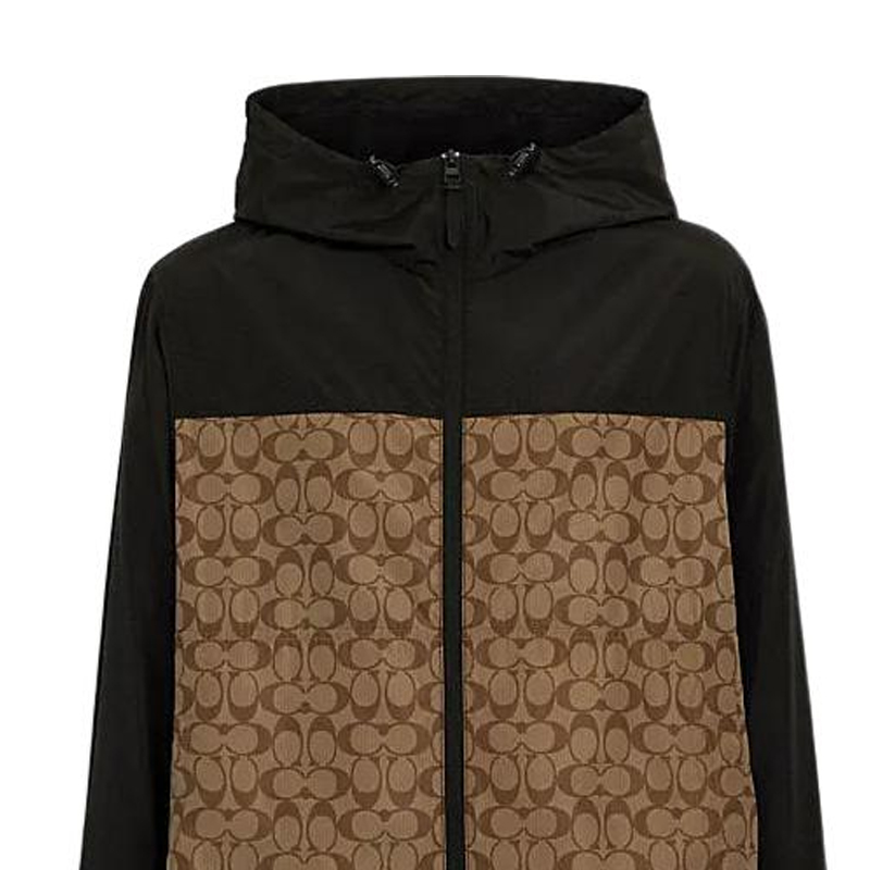 Details for COACH SS24 Jaket Hoodie Berpenutup Ritsleting Colorblock Khaki CO805-OFZ