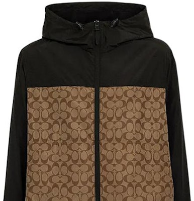 COACH SS24 Jaket Hoodie Berpenutup Ritsleting Colorblock Khaki CO805-OFZ Details for COACH SS24 Jaket Hoodie Berpenutup Ritsleting Colorblock Khaki CO805-OFZ