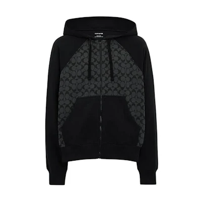 COACH SS24 Colorblock Zip-Up Hoodie Charcoal Gray CO827-R8E