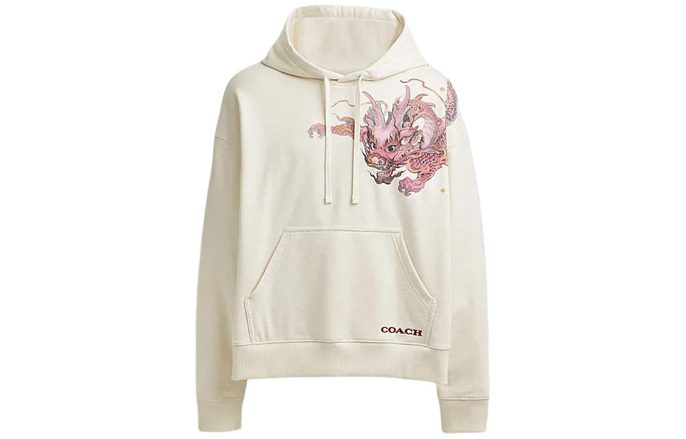 Coach SS24 Cream Hoodie with Dragon Pattern Logo CP964-CRM