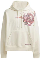Coach SS24 Cream Hoodie with Dragon Pattern Logo CP964-CRM Coach SS24 Cream Hoodie with Dragon Pattern Logo CP964-CRM