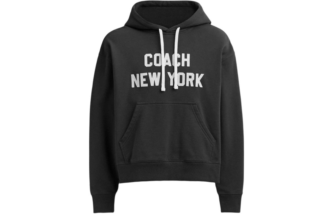 Coach SS24 Letter Print Black Hoodie Unisex Casual Loose Fit CQ226-BLK