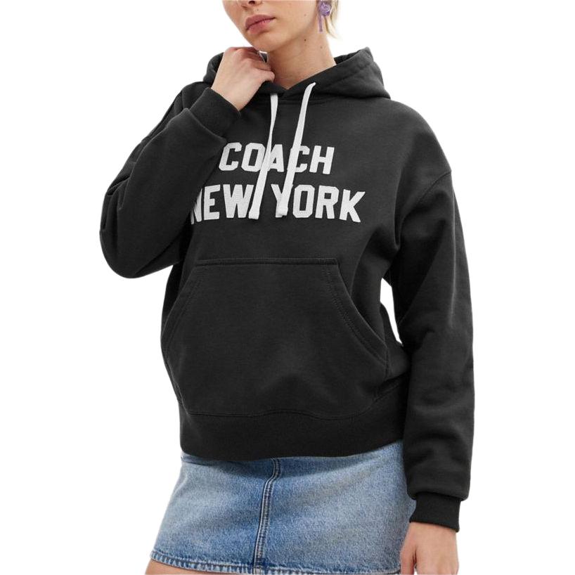 Lookbook コーチ SS24 レタープリント ブラック フーディ ユニセックス カジュアル ルーズフィット CQ226-BLK