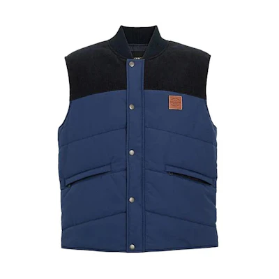 COACH SS24 Logo Patch Baseball Collar Casual Vest Navy Blue - . CM796-NAV