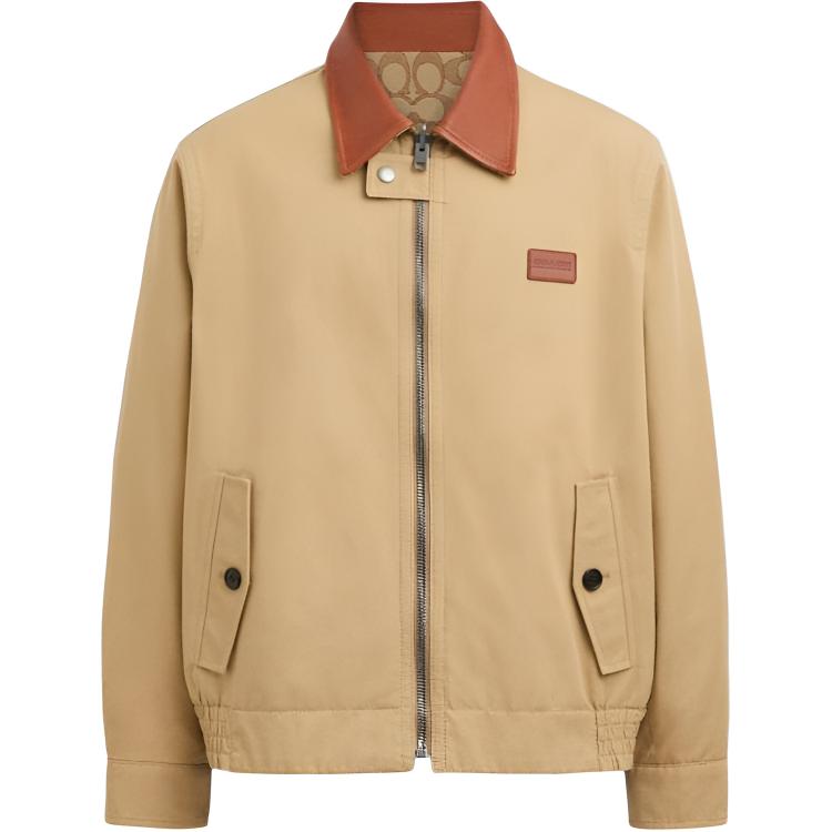 COACH SS24 Logo Patch Zip Casual Jacket Khaki Menswear. CS784-RYU
