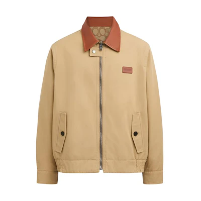 COACH SS24 Logo Patch Zip Casual Jacket Khaki Menswear. CS784-RYU