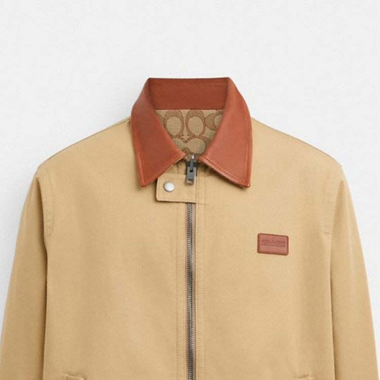 Sizing COACH SS24 Logo Patch Zip Casual Jacket Khaki Menswear. CS784-RYU