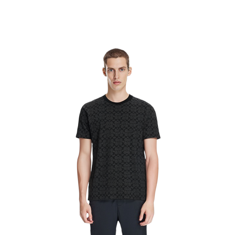 Lookbook COACH SS24 ロゴプリント ユニセックス ブラック クルーネック 半袖Tシャツ. CP978-R8E