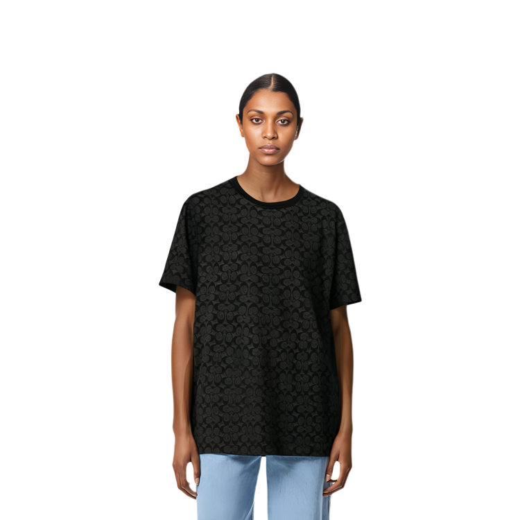 Shop COACH SS24 ロゴプリント ユニセックス ブラック クルーネック 半袖Tシャツ. CP978-R8E