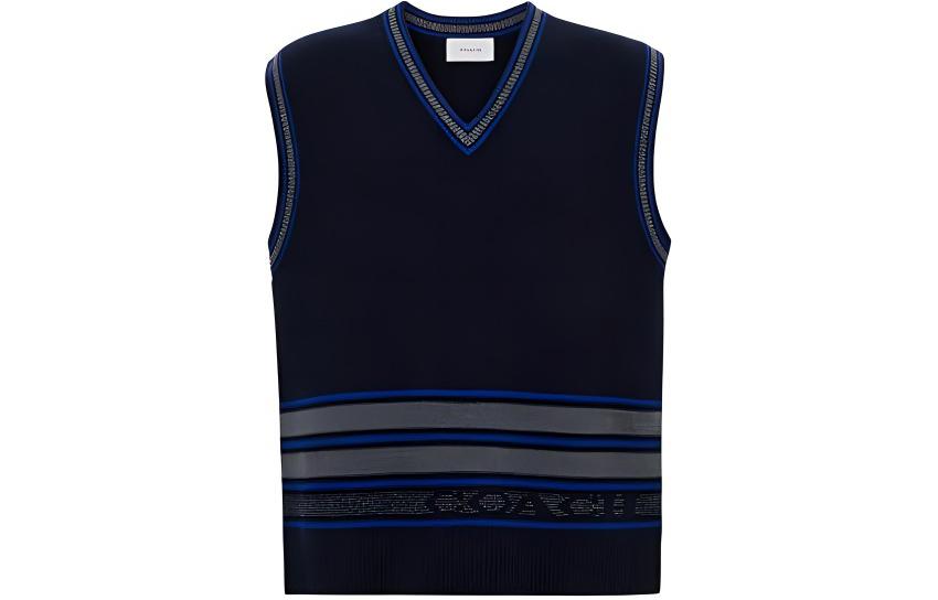 Order COACH SS24 Striped Logo Embroidered V-Neck Pullover Vest Navy Blue (Men). CM808-NV-GY