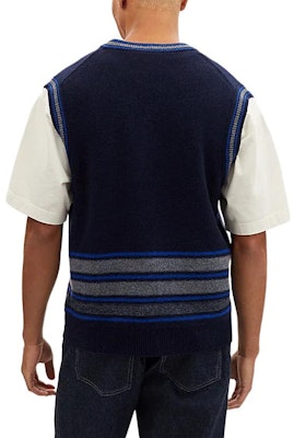COACH SS24 Striped Logo Embroidered V-Neck Pullover Vest Navy Blue (Men). CM808-NV-GY Shop COACH SS24 Striped Logo Embroidered V-Neck Pullover Vest Navy Blue (Men). CM808-NV-GY