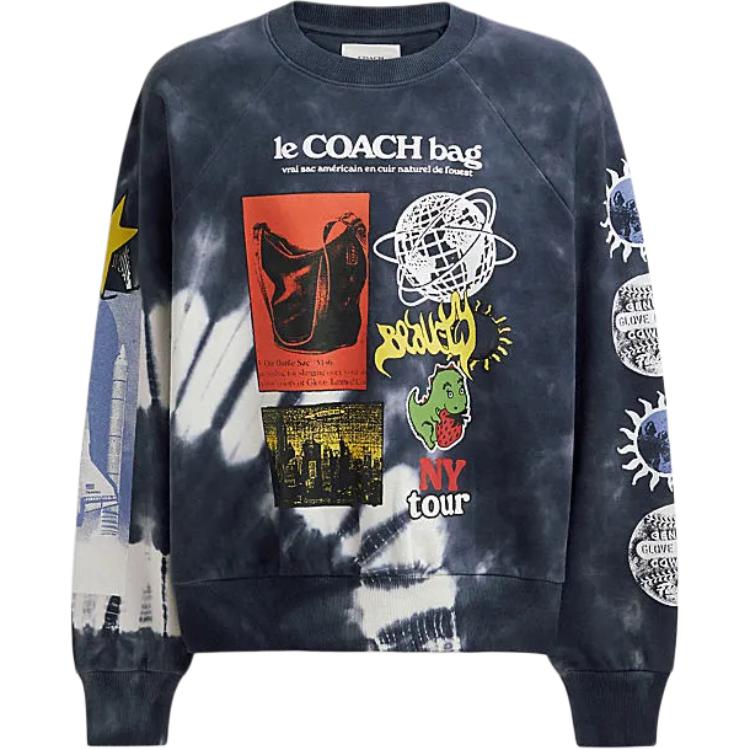 Coach SS24 Tie-Dye Logo Print Crewneck Sweatshirt Blue Pullover CT027-BAW 圖 2
