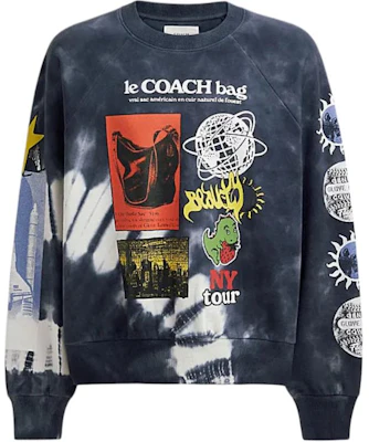 Coach SS24 Baju Sejuk Crewneck Biru Tie-Dye Logo Print CT027-BAW Order Coach SS24 Baju Sejuk Crewneck Biru Tie-Dye Logo Print CT027-BAW