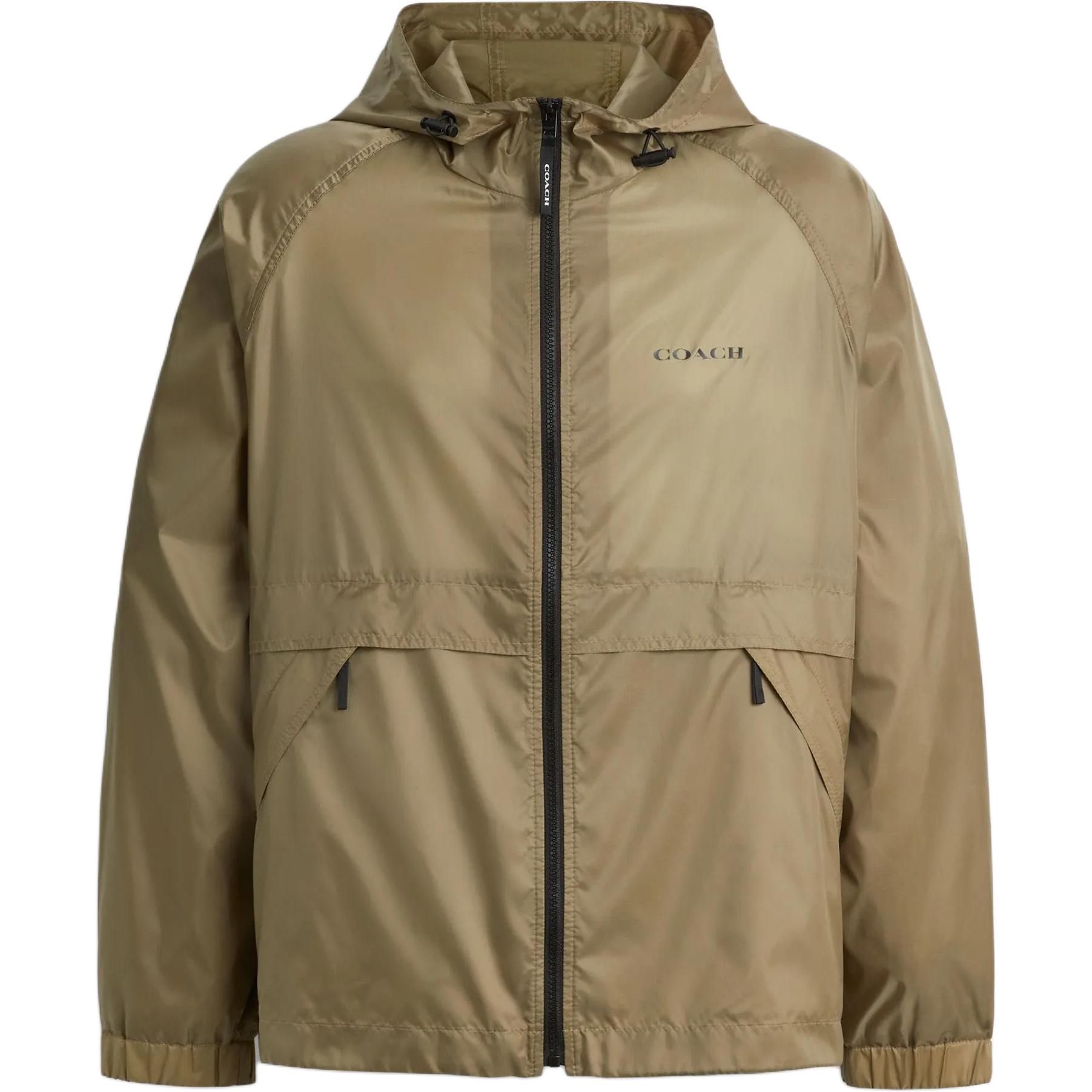 Coach SS25 Lightweight Solid Color Hooded Outdoor Jacket - Khaki CAF20-KHA