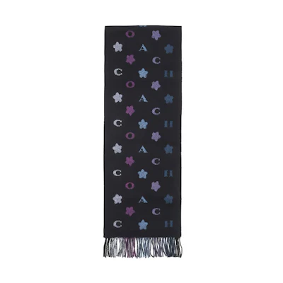 COACH Star Print Wool Scarf Unisex Black Purple情侣款 4623LPP