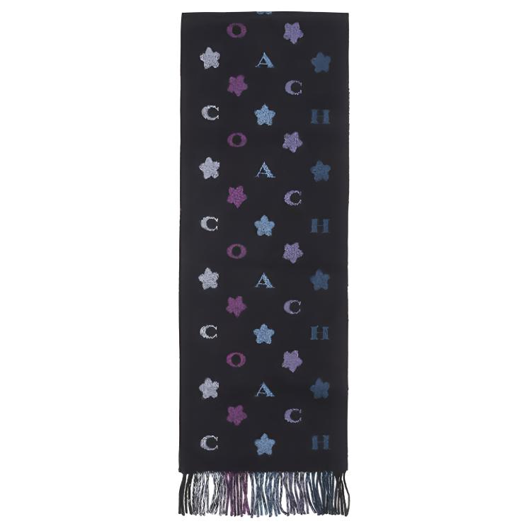 Order COACH 스타 프린트 울 스카프 유니섹스 블랙 퍼플 커플용. 4623LPP