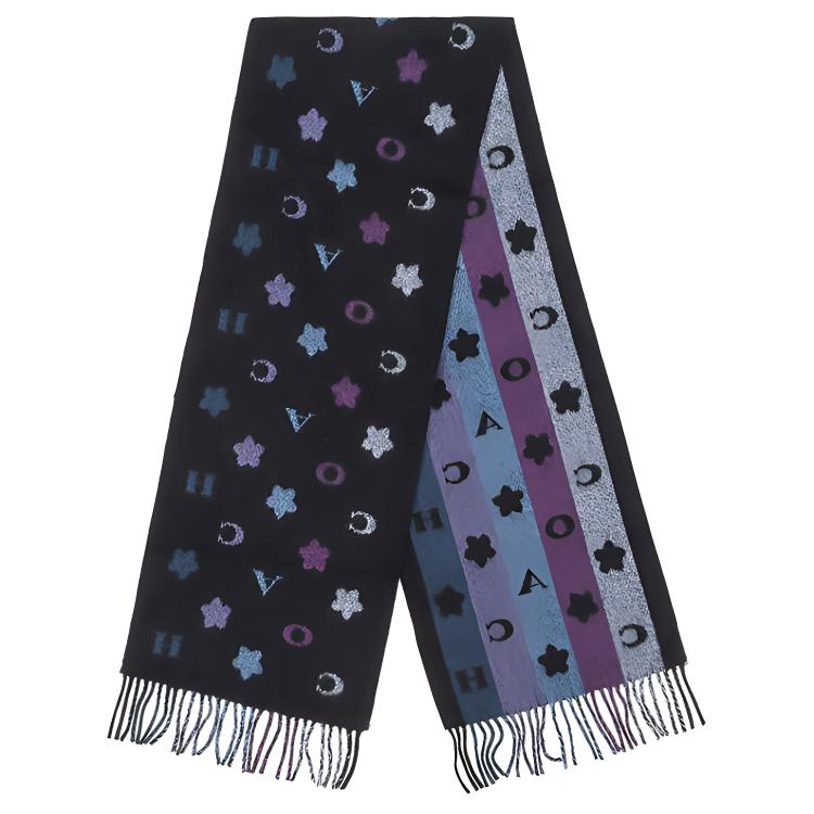 Shop COACH 스타 프린트 울 스카프 유니섹스 블랙 퍼플 커플용. 4623LPP