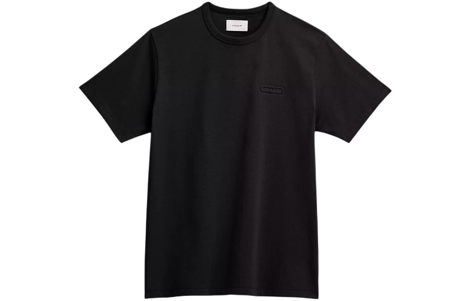 Order コーチ ユニセックス ブラック クルーネック Tシャツ 無地ロゴデザイン入り. CL685-BLK
