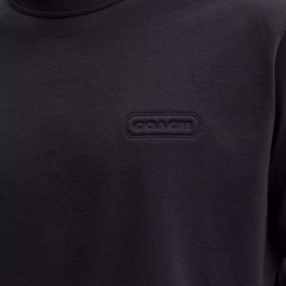 Sizing コーチ ユニセックス ブラック クルーネック Tシャツ 無地ロゴデザイン入り. CL685-BLK