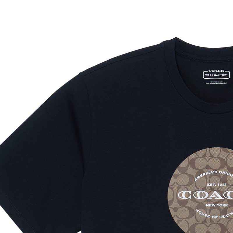 Shop コーチ ユニセックス ブラックTシャツ サークルロゴデザイン リラックスフィット C9140-BLK