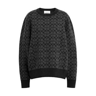 COACH Unisex Crewneck Ribbed Trim Sweater in Smoke Gray. CX807-R8E