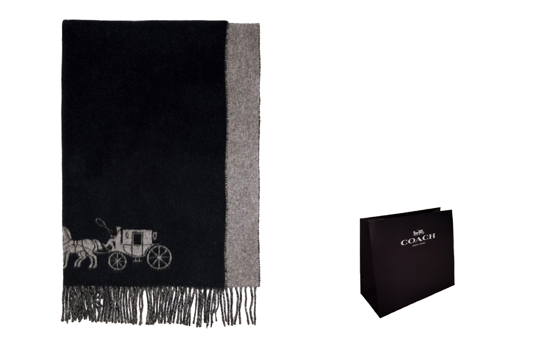 Cheap COACH Syal Unisex Panjang Wol dengan Rumbai - Fleece Kulit Domba Hangat 4622-BKHG