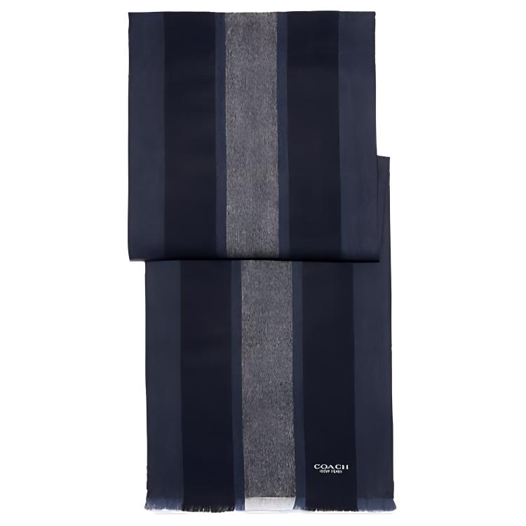 COACH Unisex Striped Scarf Blue/Black/Gray 76059-RIB
