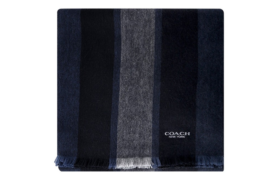Shop COACH 유니섹스 스트라이프 스카프 블루/블랙/그레이 76059-RIB