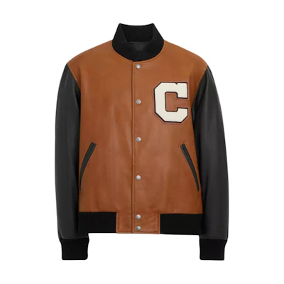 COACH Varsity Leather Jacket Brown Single-Breasted Long-Sleeve CO800-WBQ
