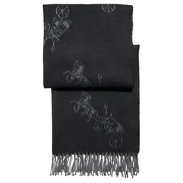 COACH Wool Cashmere Blend Scarf Unisex Black with Carriage Logo F76387-BLK