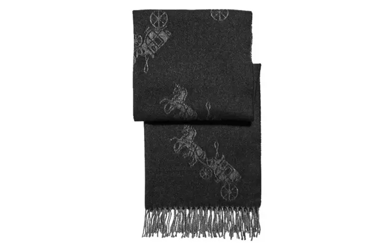 Order COACH Syal Campuran Wol dan Cashmere Unisex Hitam dengan Logo Kereta. F76387-BLK