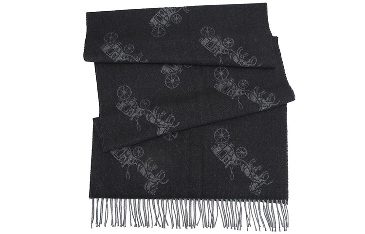 Shop COACH Syal Campuran Wol dan Cashmere Unisex Hitam dengan Logo Kereta. F76387-BLK