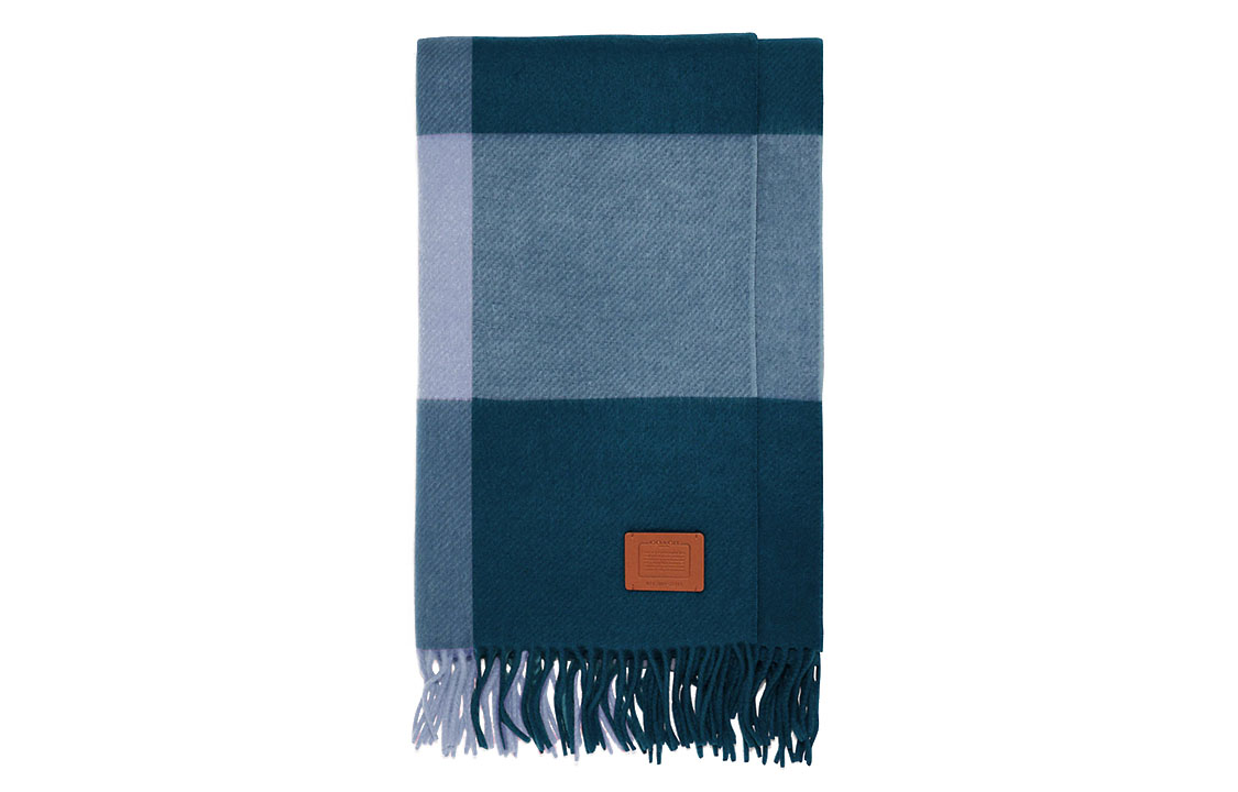 COACH Wool Knit Scarf Unisex Couples' Style Blue 76389-TWI