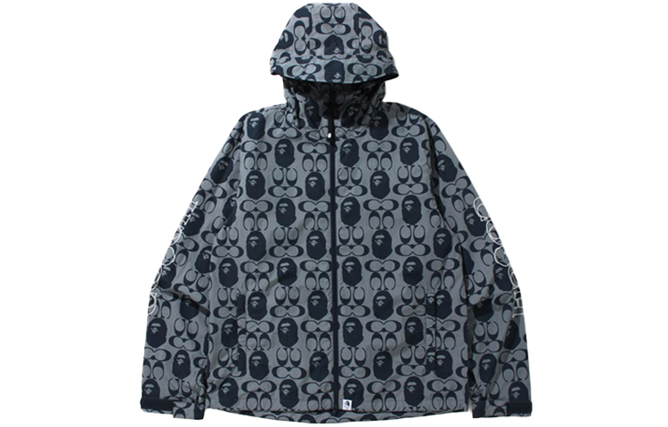 COACH A BATHING APE Blue Ape Head Monogram Hoodie Zip Jacket. 0ZXJKM31901CH
