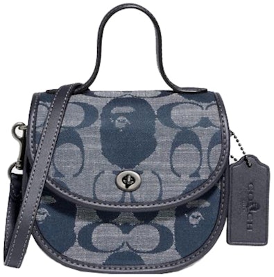 Coach x BAPE 迷你手提马鞍包 标志性提花 暗金/浅蓝色 Buy Coach x BAPE 迷你手提马鞍包 标志性提花 暗金/浅蓝色