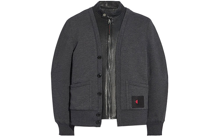 COACH Champion SS21 Black Logo Leather Jacket Long Sleeve 3372-BLK