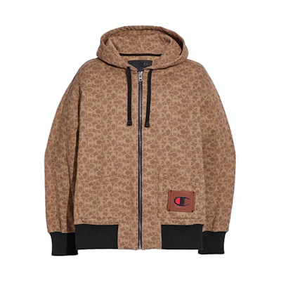 COACH Champion SS21 Full-Zip Brown Hoodie Jacket Casual Wear 87748-PN1