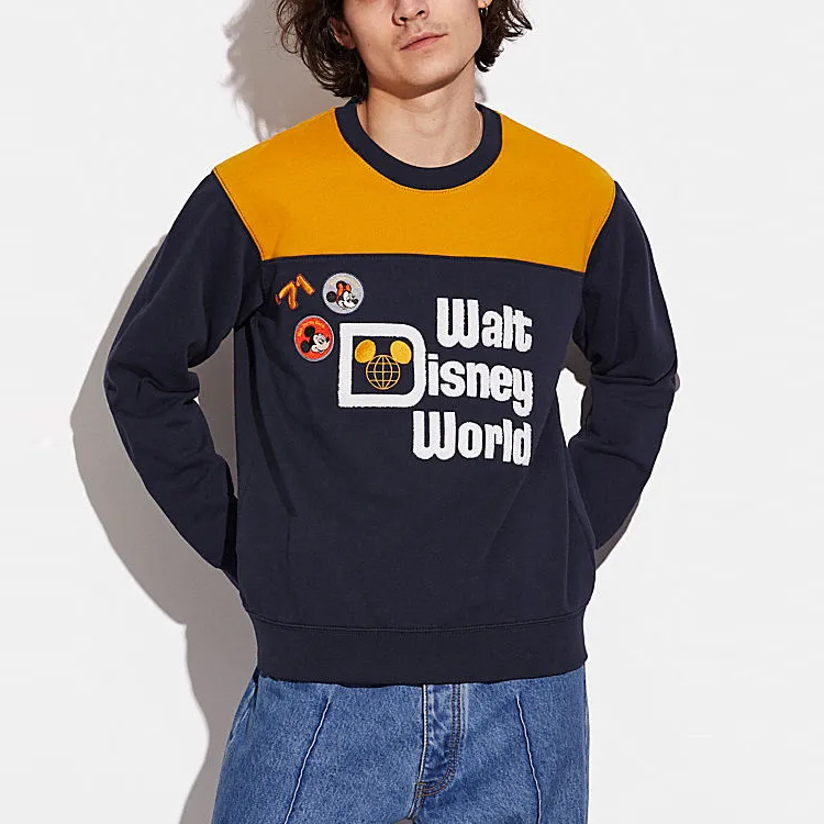 Coach Disney Navy Blue Colorblock Logo Print Crewneck Sweatshirt C9481-EFH 圖 3