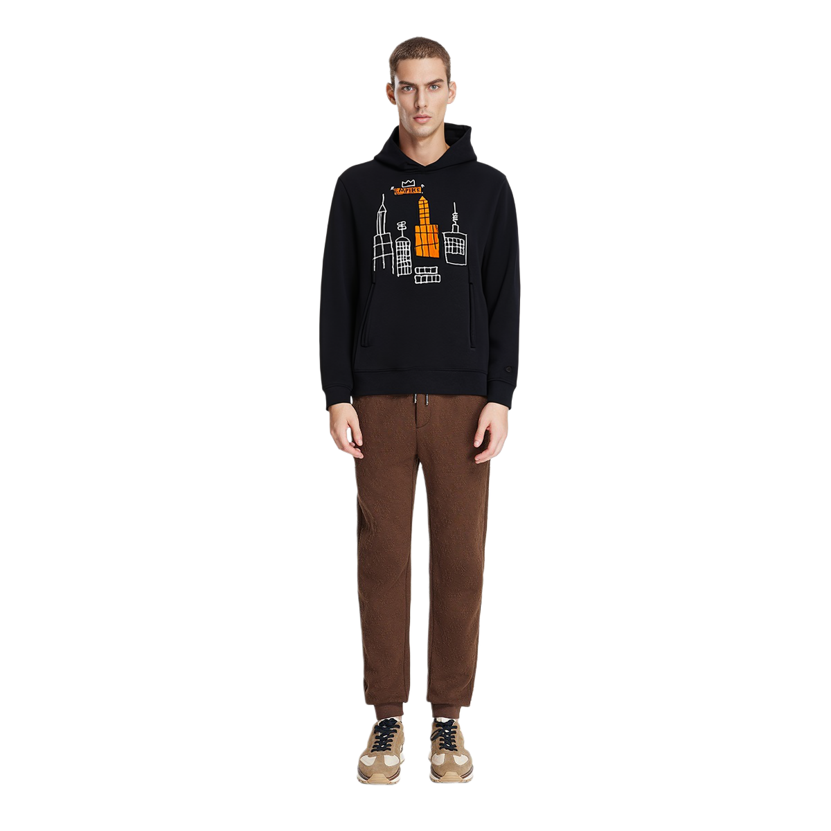 Shop COACH x Jean-Michel Basquiat Abstract City Hoodie Black Pullover C5205-BLK