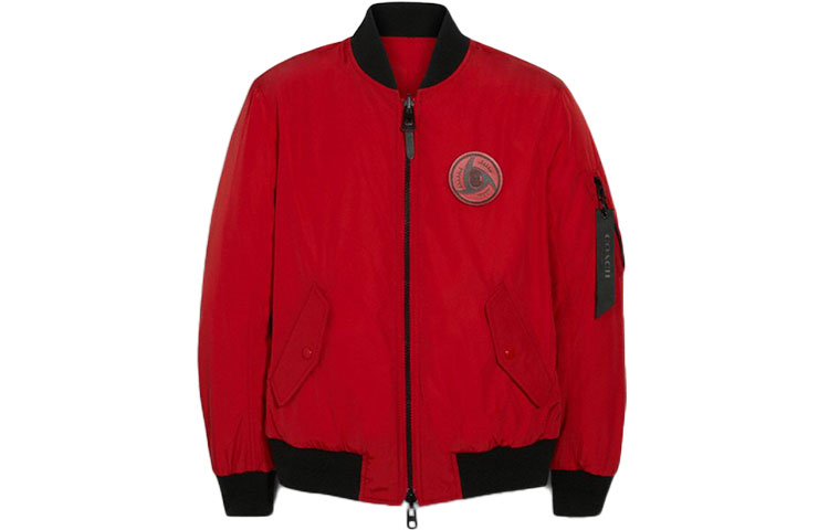 COACH Michael Red Leather Trim Double-Sided Logo Loose Jacket for Men 6197-RXJ