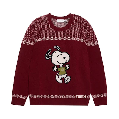 COACH Snoopy FW22 Red Polka Dot Letter Intarsia Sweater . CE936-SIJ