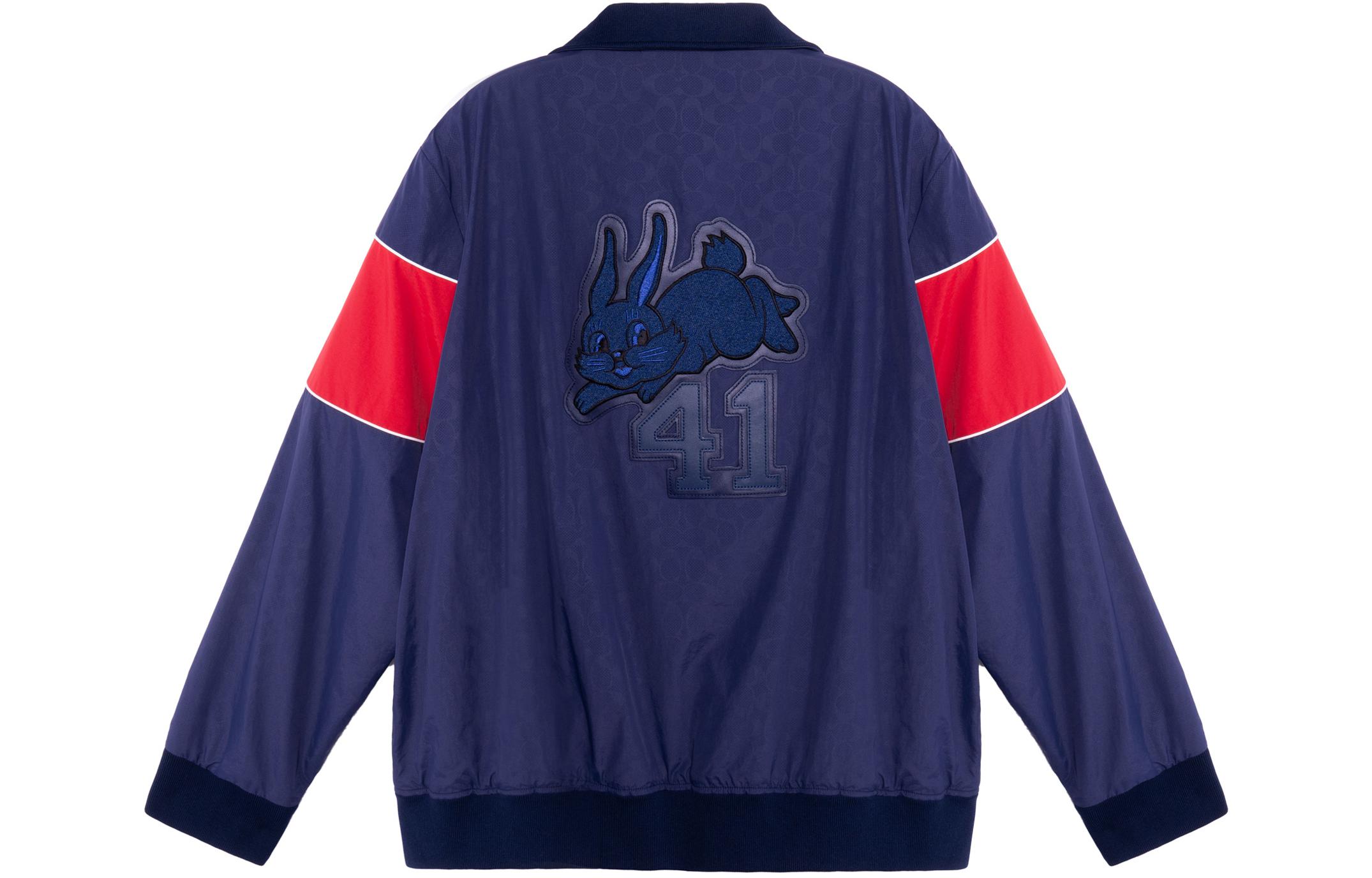 Shop COACH x White Rabbit FW22  Colorblock Bunny Print Hoodie Jacket Navy. CE137-NAY