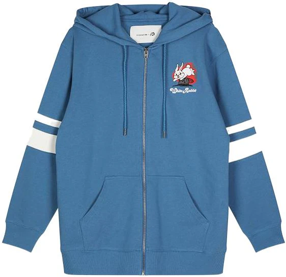 coach-x-white-rabbit-striped-cartoon-print-zip-hoodie-unisex-blue-mix-cg-263-bl
